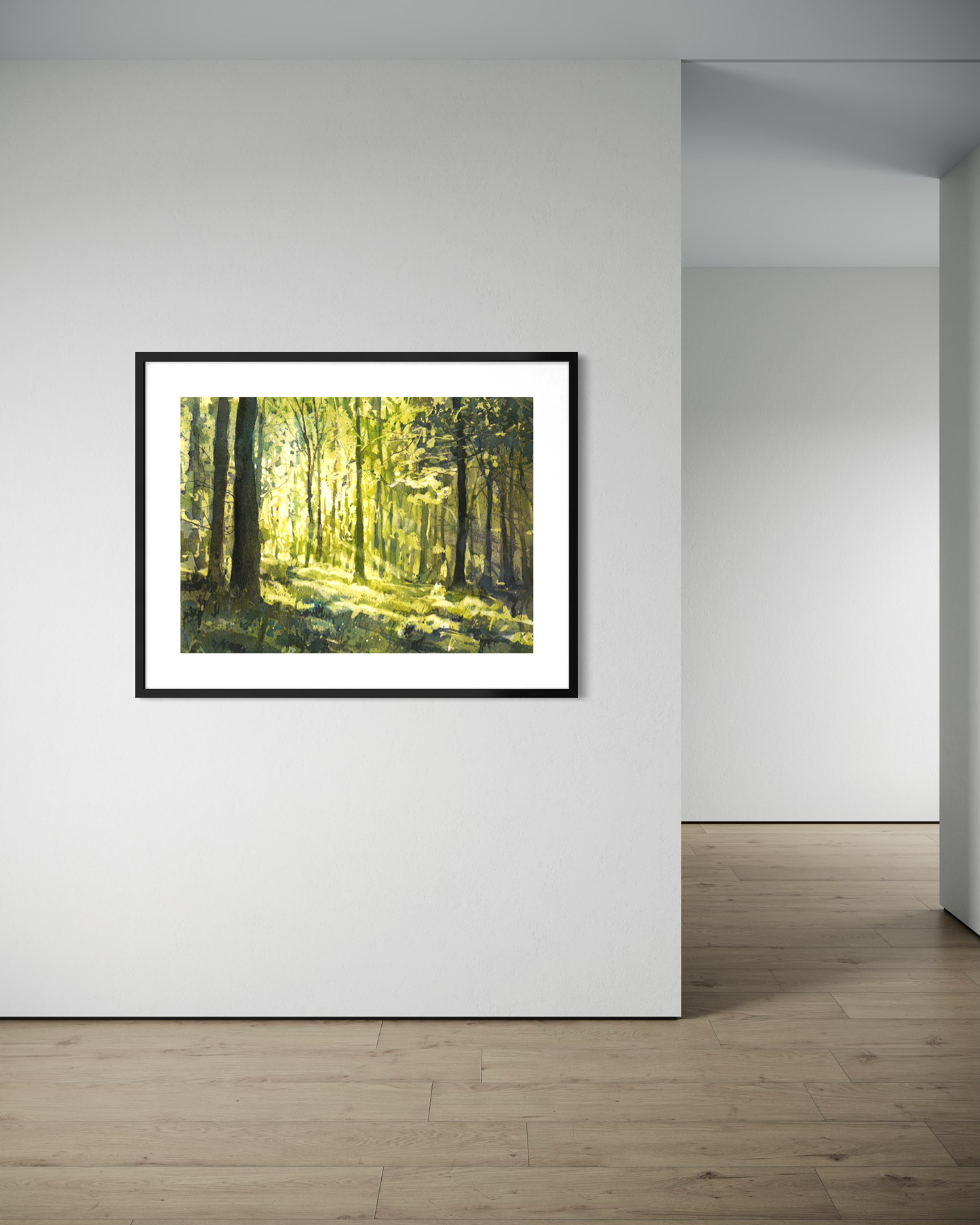 Forest Light Watercolor Poster — Textured Matte Wall Art