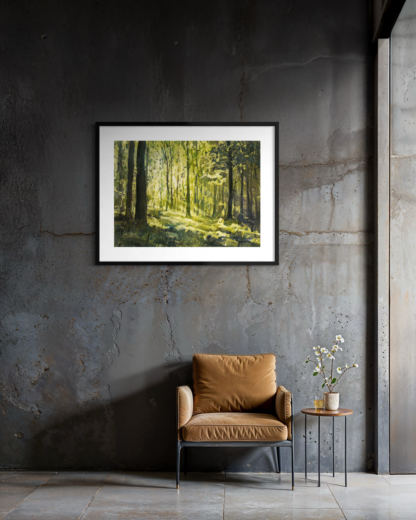 Forest Light Watercolor Poster — Textured Matte Wall Art