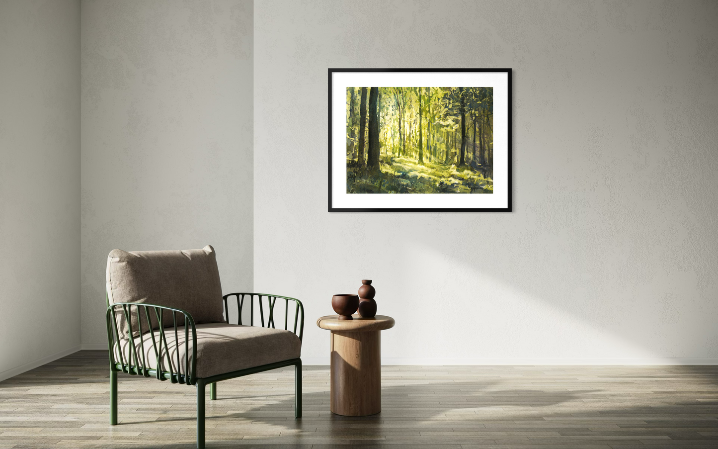 Forest Light Watercolor Poster — Textured Matte Wall Art