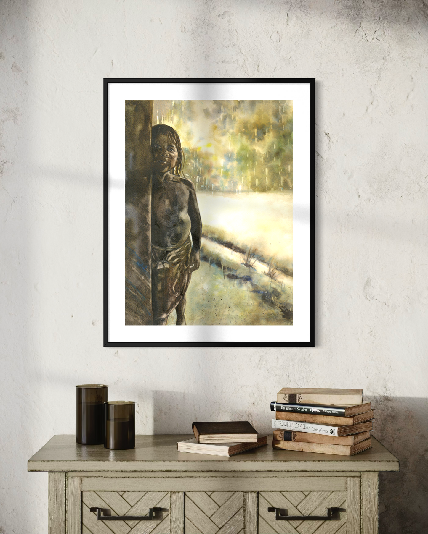 Girl in jungle Panama Central America portrait painting native Panamanian indigenous people traditionally dressed watercolor painting