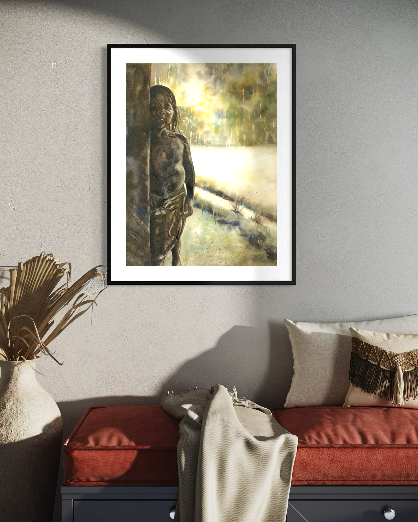 Girl in jungle Panama Central America portrait painting native Panamanian indigenous people traditionally dressed watercolor painting