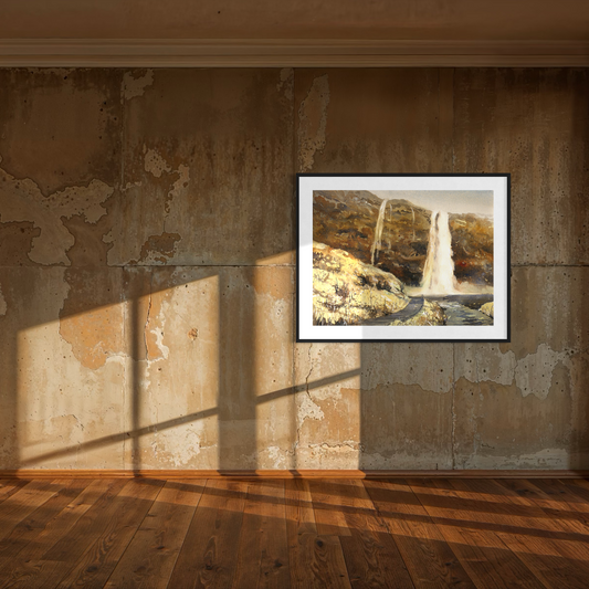 Seljalandsfoss iceland waterfalls Icelandic landscape colorful artwork art for house handmade item Europe watercolor decor painting