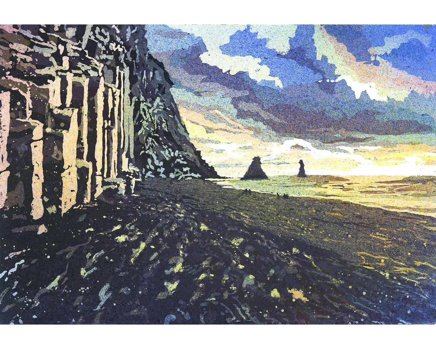 Black Sand Beach Reynisfjara Vik Iceland impressionistic watercolor fine art print