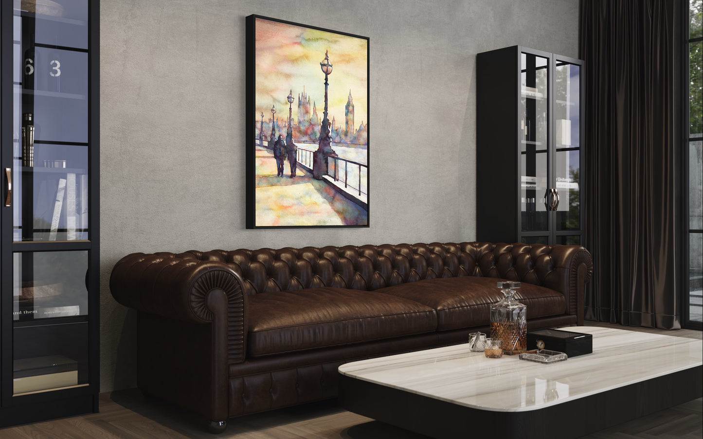 London England Big Ben Watercolor Skyline Landscape Europe Travel Home Decor Handmade Item (print) Poster