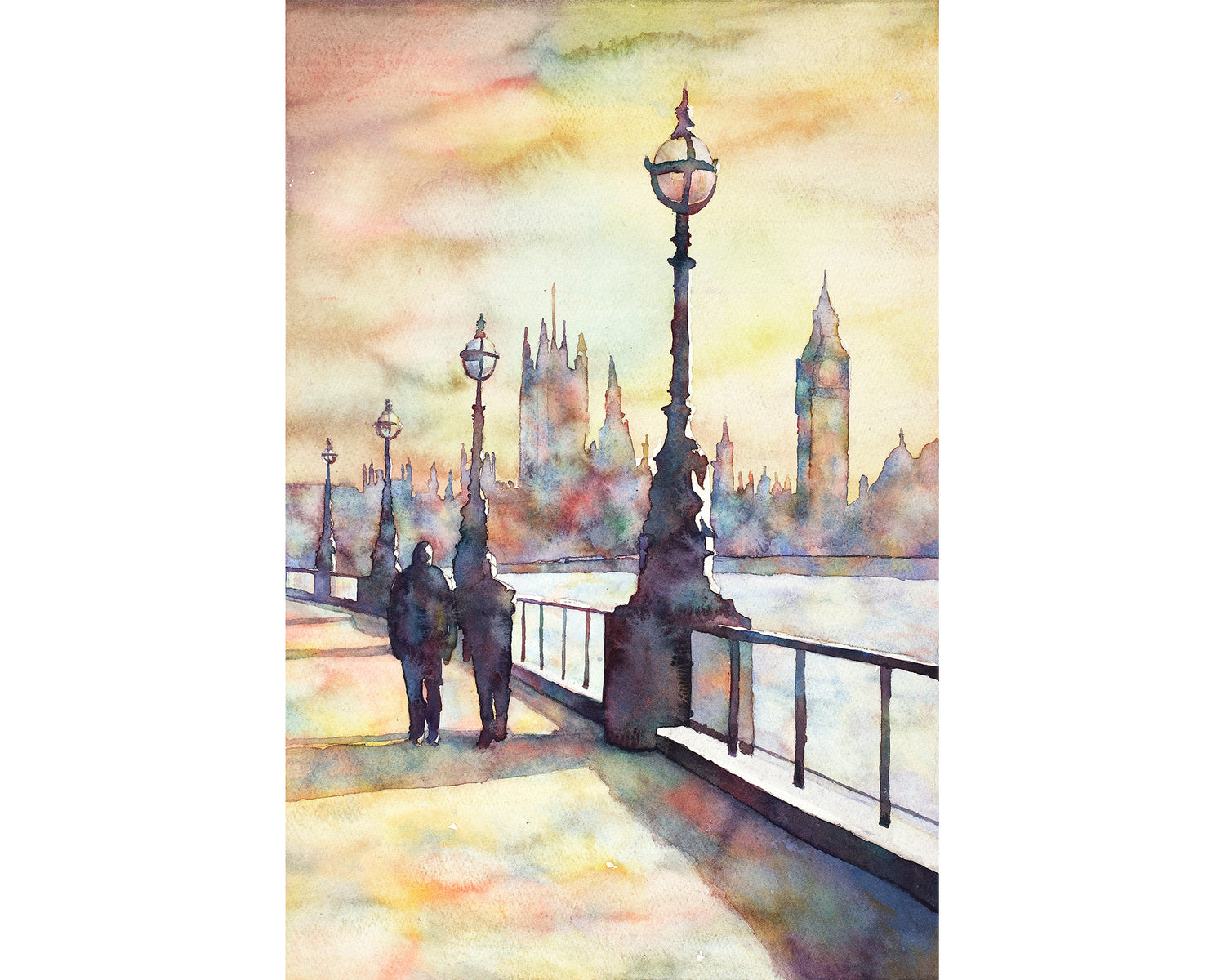 London England Big Ben Watercolor Skyline Landscape Europe Travel Home Decor Handmade Item (print) Poster