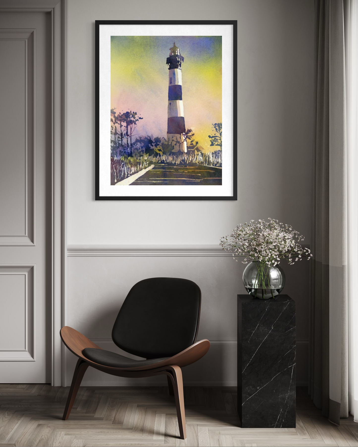 Lighthouse Watercolor Fine Art Poster — Nautical Coastal Wall Art Poster