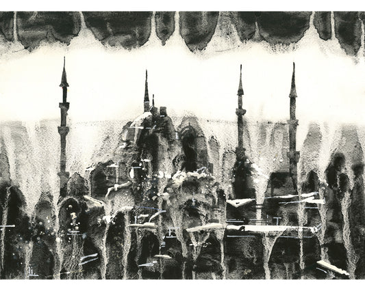 Hagia Sofia BW Watercolor Landscape Istanbul Turkey Art Print Poster