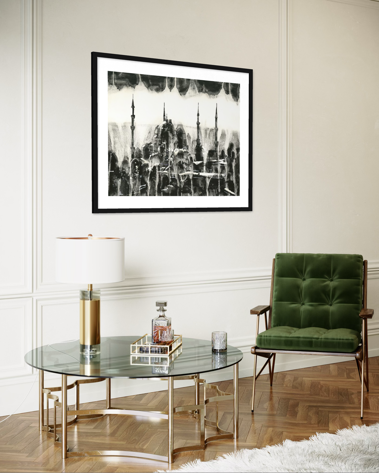 Hagia Sofia BW Watercolor Landscape Istanbul Turkey Art Print Poster