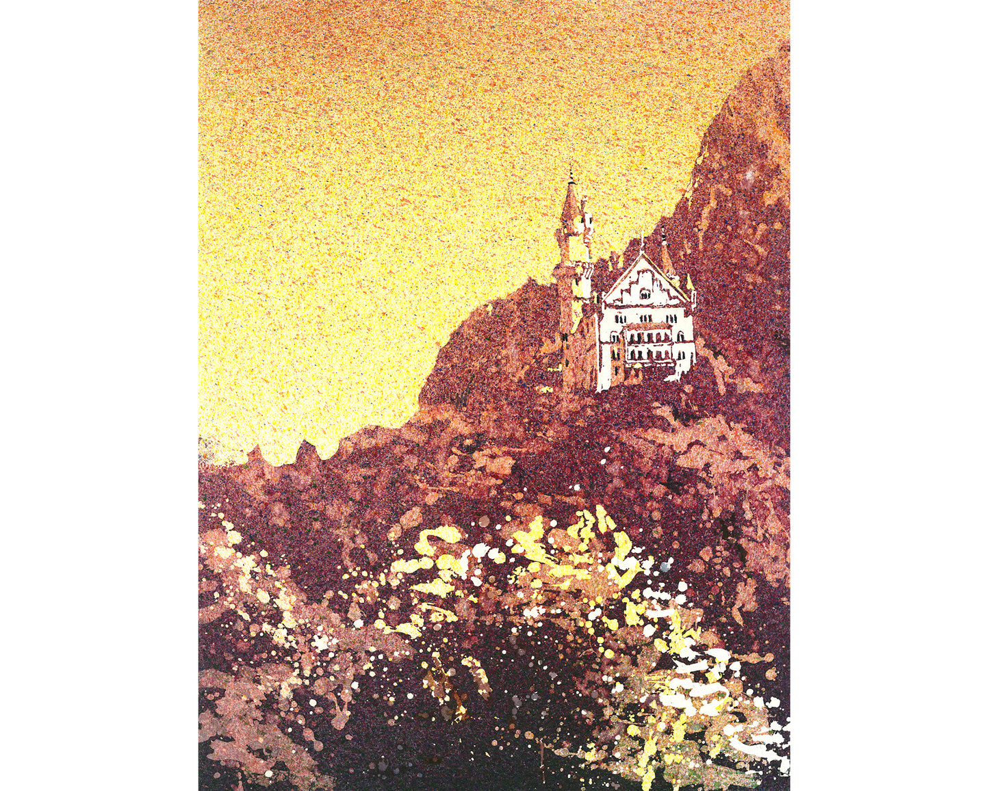 Neuschwanstein Castle watercolor painting Germany Bavaria Alps