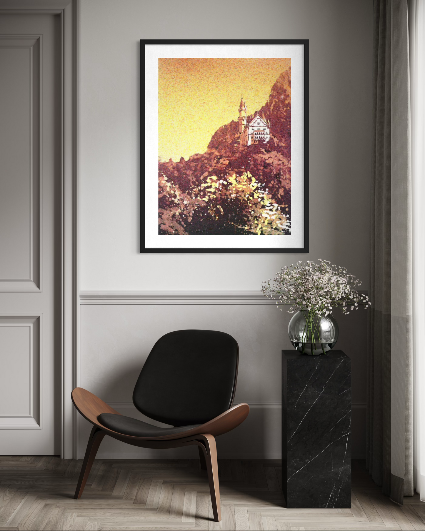 Neuschwanstein Castle watercolor painting Germany Bavaria Alps