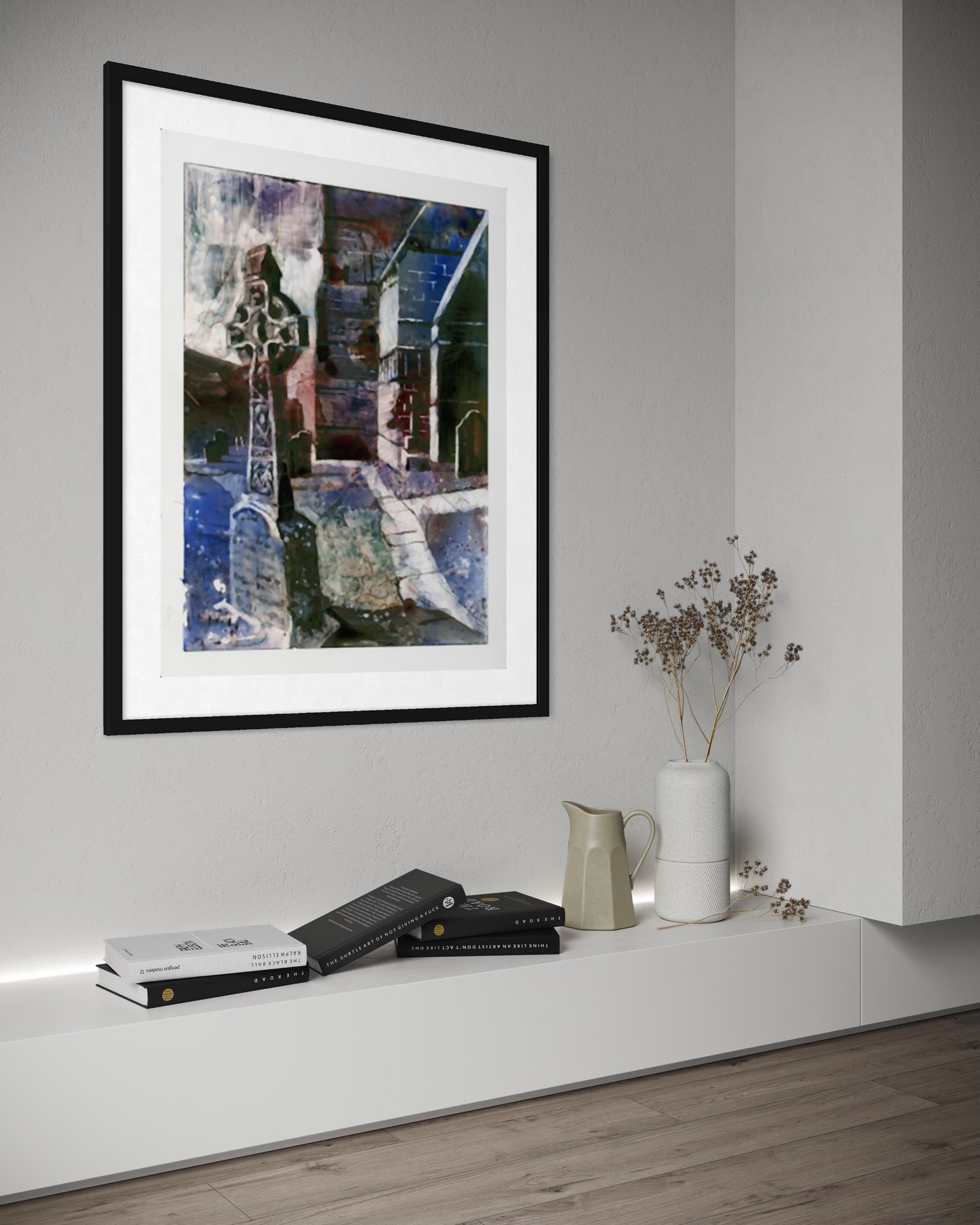 Rock of Cashel Ireland Castle Celtic Cross Landscape Watercolor Painting (print)