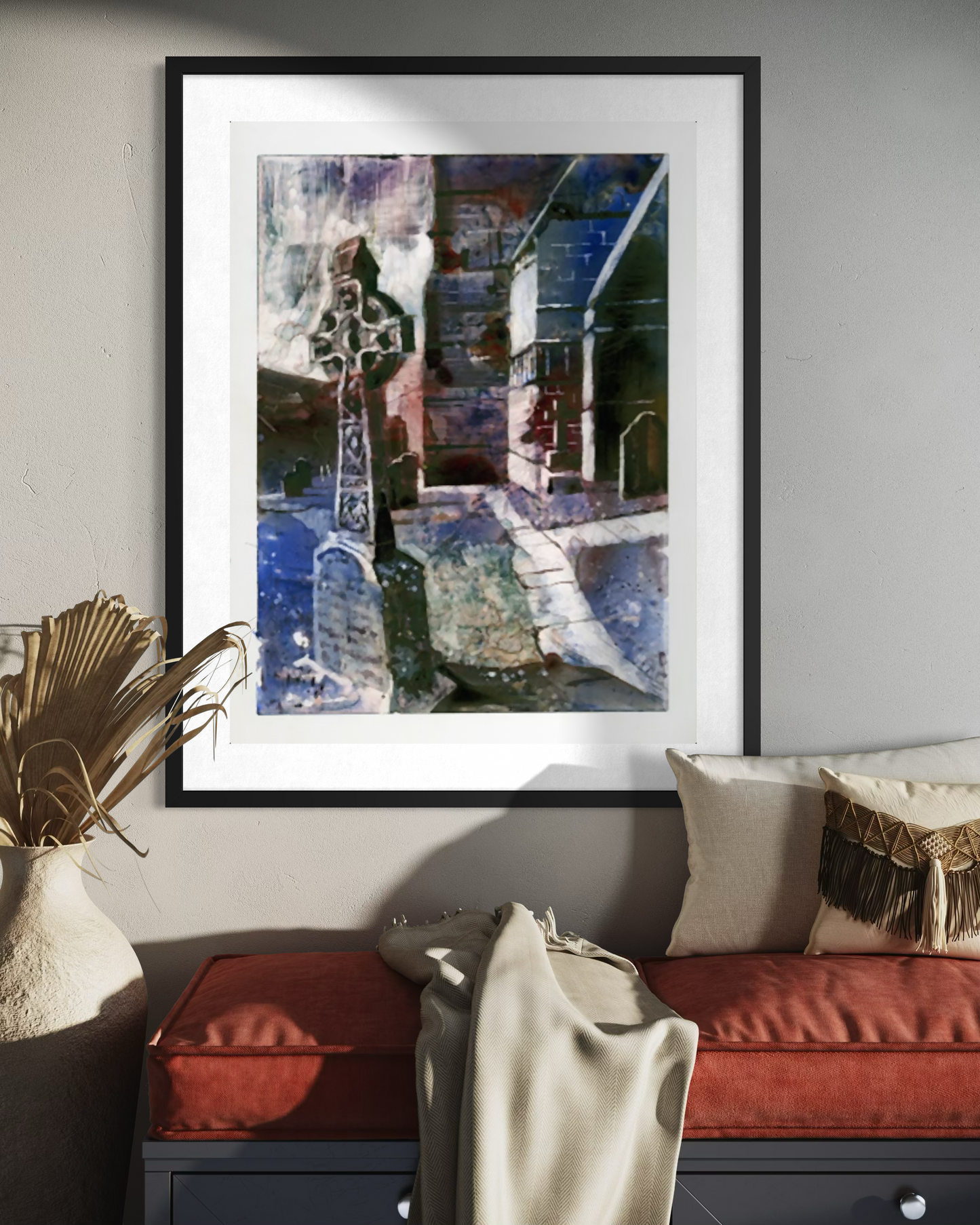 Rock of Cashel Ireland Castle Celtic Cross Landscape Watercolor Painting (print)
