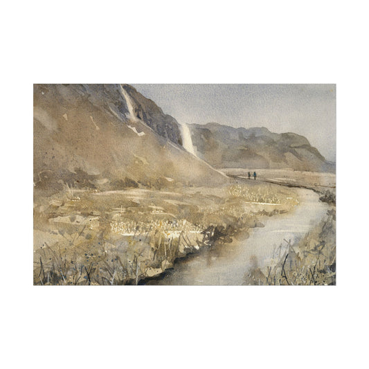 Seljalandsfoss iceland waterfalls Icelandic landscape colorful artwork art for house handmade item Europe watercolor decor painting (print)