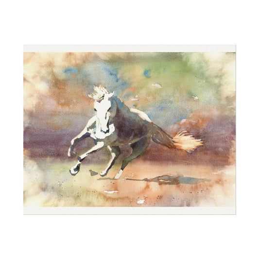 Horse galloping colorful watercolor kids room decor art for house mammal equestrian artwork horizontal art