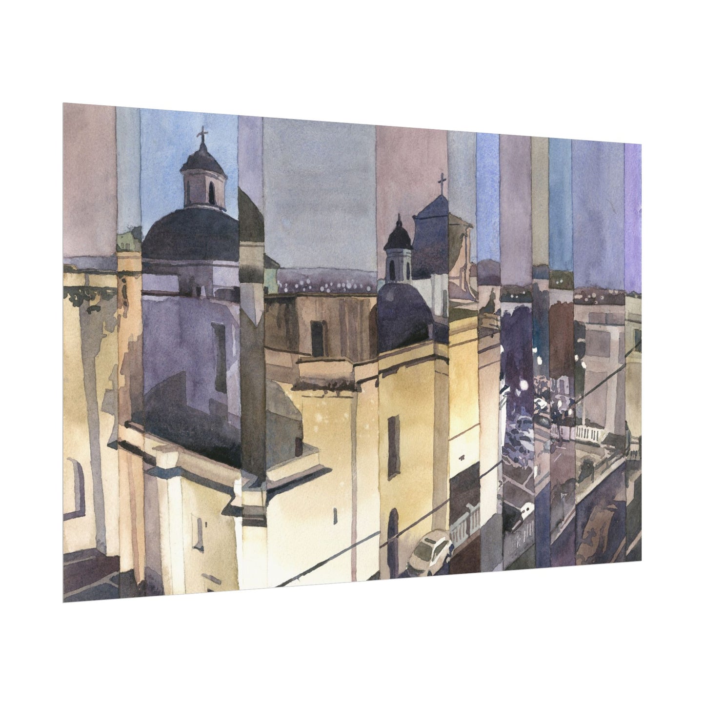 Catedral Basilica Menor de San Juan Bautista watercolor painting Puerto Rico architecture travel essentials Caribbean island art