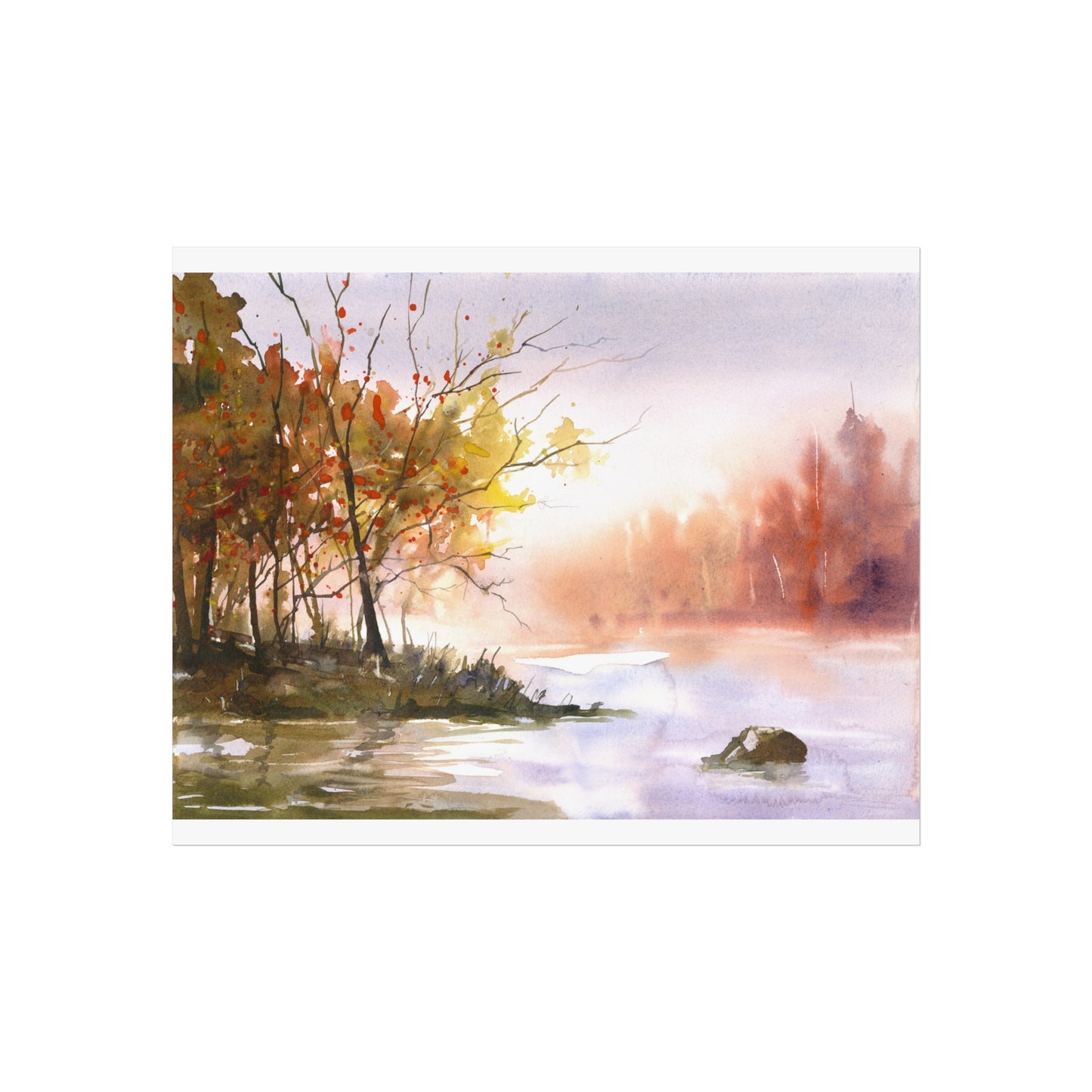 Watercolor Landscape Sunset Trees Poster | Fine Art Posters Forest Sunset Horizontal Wall Artwork Sunrise Trees Poster