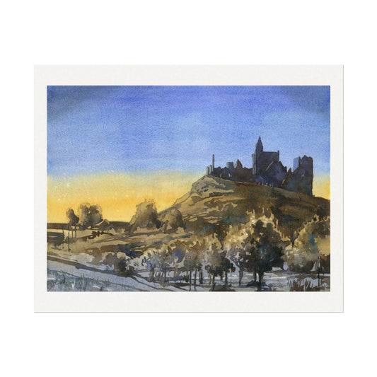 Ireland Rock of Cashel castle colorful landscape wall art handmade item travel essentials Irish home decor watercolor painting Poster