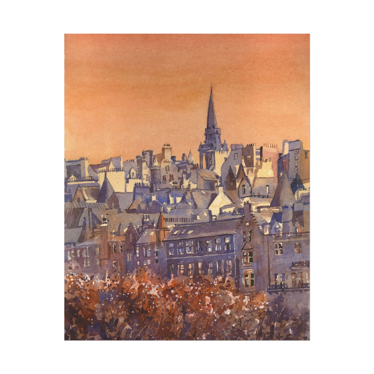 Edinburgh Scotland Skyline Watercolor Poster | Matte Cityscape Print Poster