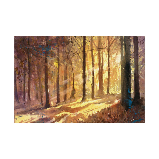 Forest sunset suns rays in colorful landscape watercolor painting art for house interior design handmade item (print)