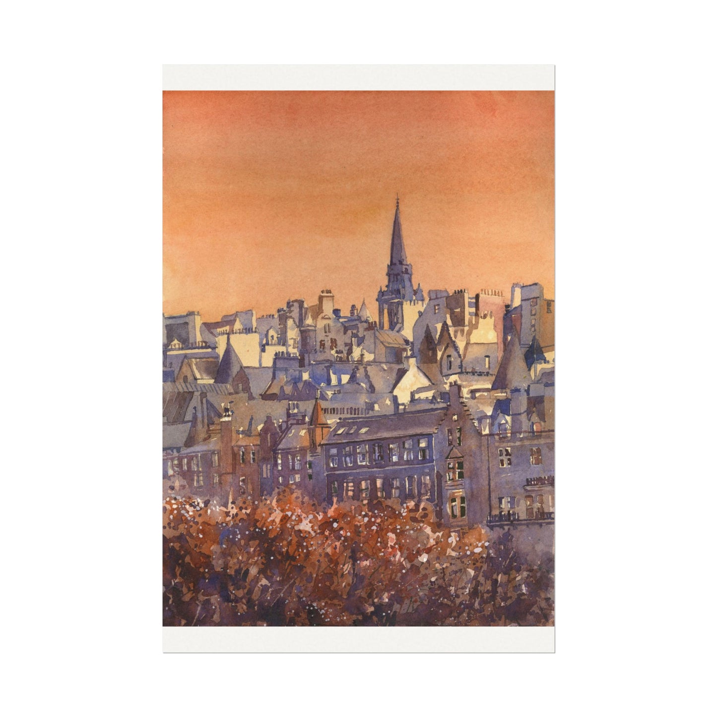 Edinburgh Scotland Skyline Watercolor Poster | Matte Cityscape Print Poster