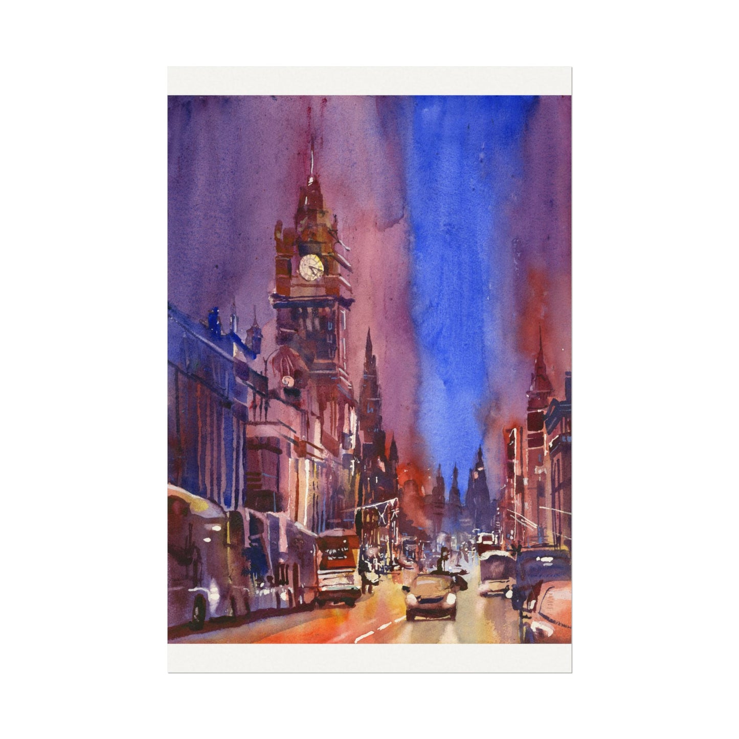 Edinburgh Scotland City Street Watercolor Poster | Matte Textured Art Print Handmade Item European Cityscape