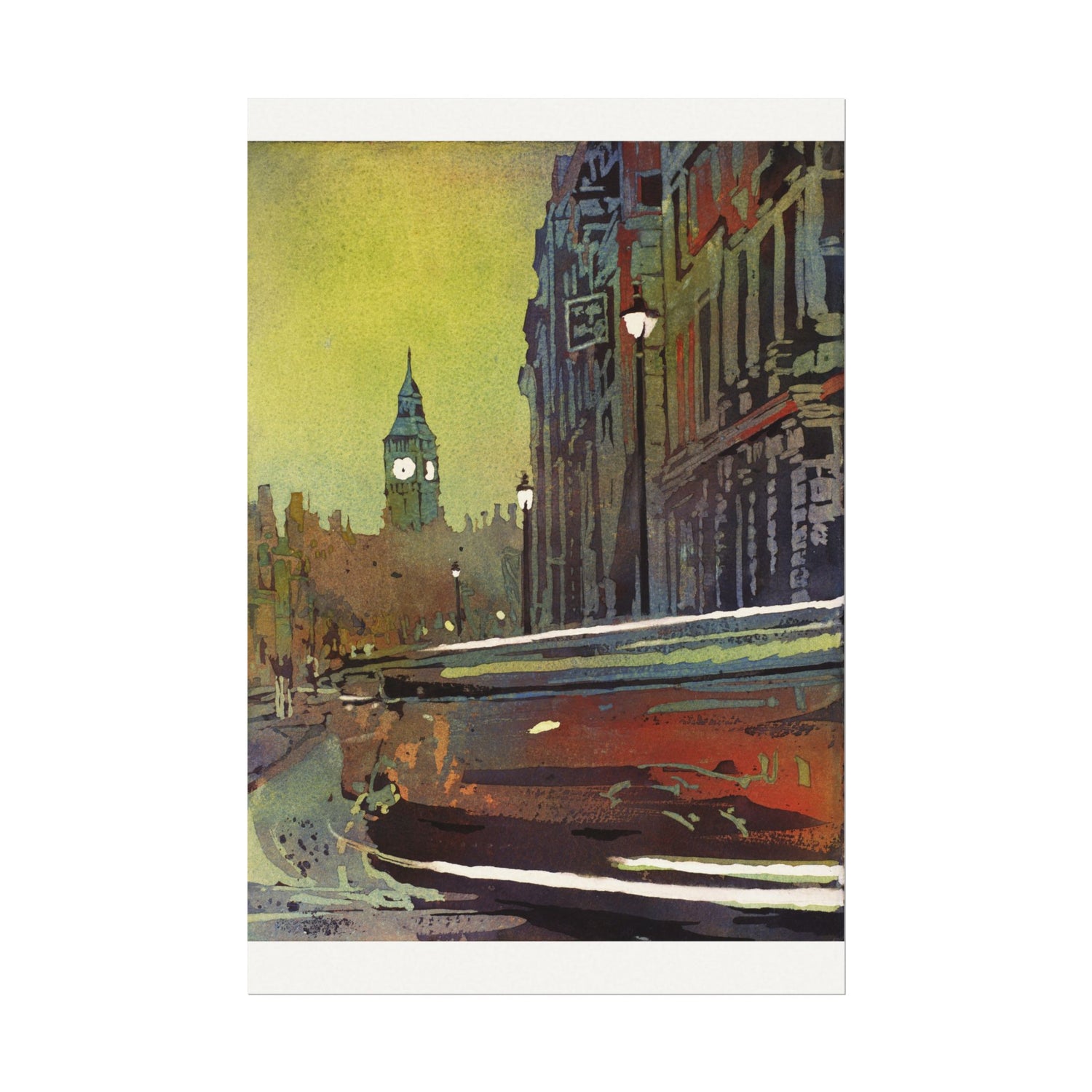London England Big Ben Watercolor Skyline Landscape Europe Travel Home Decor Handmade Item (print) Poster