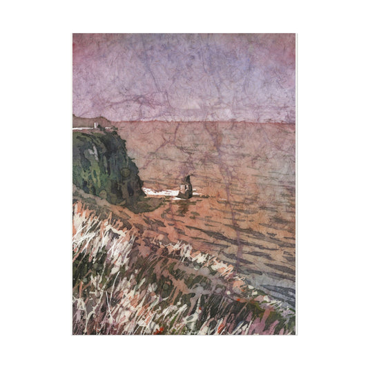 Watercolor batik painting Cliffs of Moher Ireland Irish landscape home decor travel artwork handmade item coastal art Poster