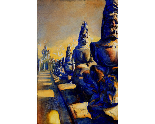 Angkor Thom- Angkor Wat, Camboya. Pintura de paisaje Angkor bellas artes acuarela decoración de bellas artes Templos de Angkor Wat ruinas arte de Camboya (impresión)