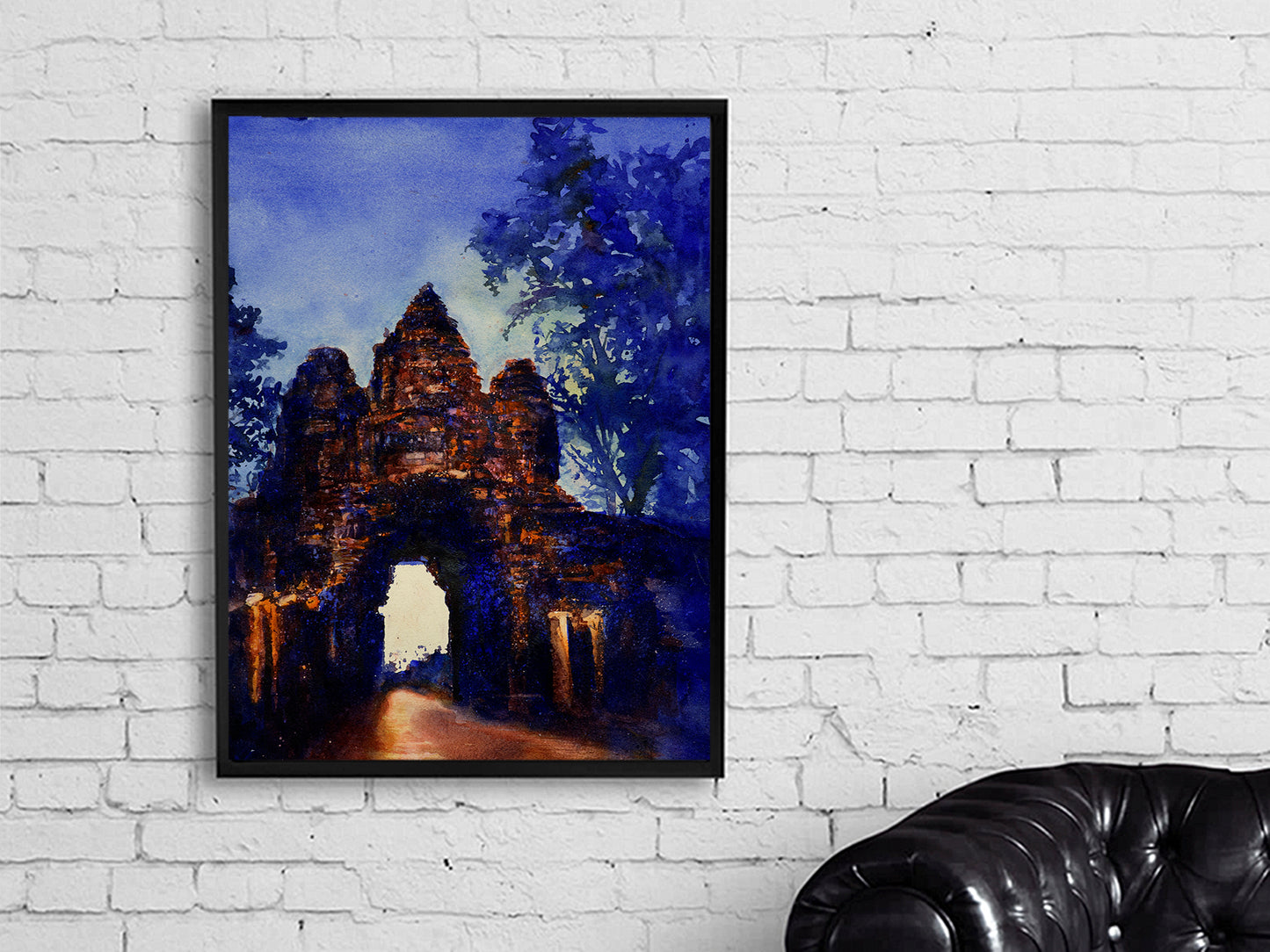 Painting of ruined Khmer temple of Angkor Thom in ruins of Angkor Wat- Cambodia landscape art watercolor print Angkor ruins (print)