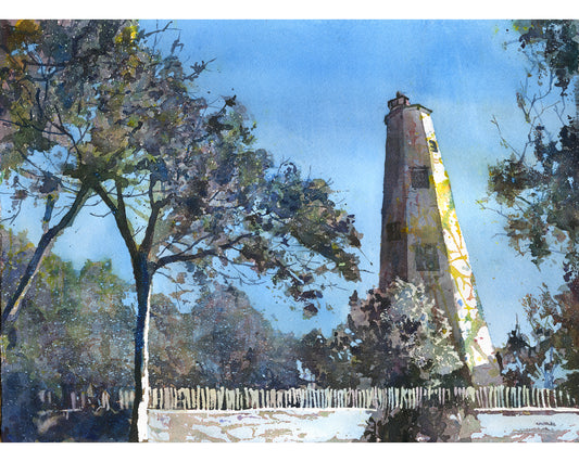 Watercolor painting Bald Head Island trendy wall art,  lighthouse home decor interior design giclee (print)