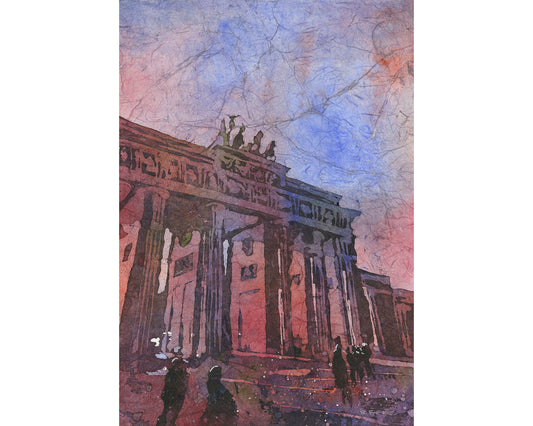 Colorful wall art Brandenburg Gate Berlin Germany watercolor batik landscape handmade item travel gift (original)