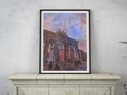 Colorful wall art Brandenburg Gate Berlin Germany watercolor batik landscape handmade item travel gift (original)