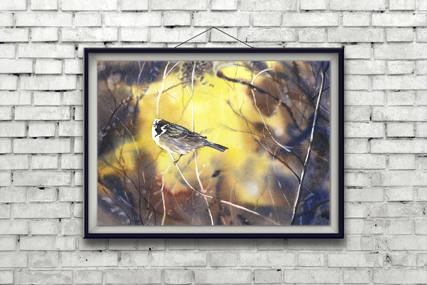 Colorful watercolor painting bird on branch wildlife home decor handmade item trending now art for house giclee (print)
