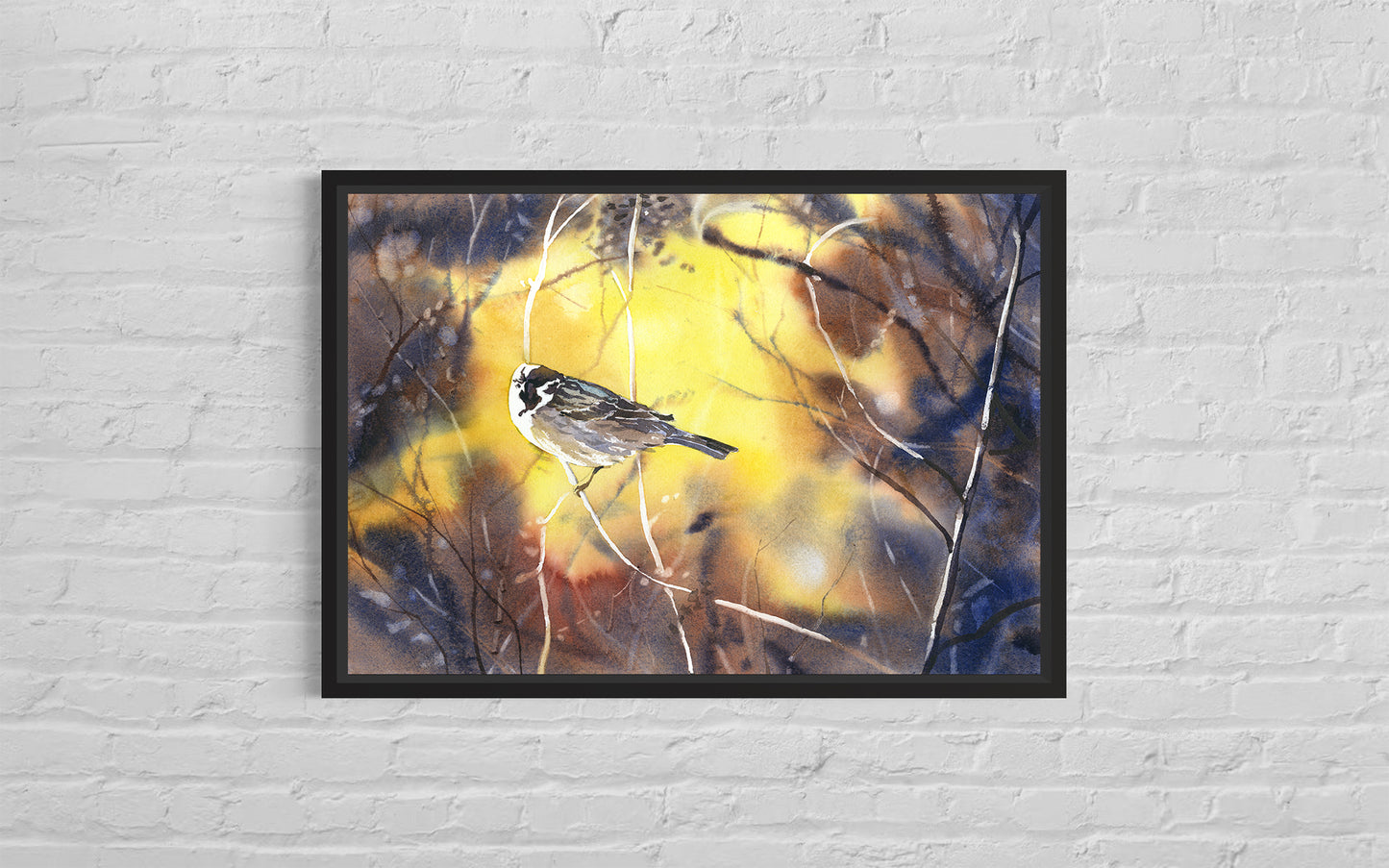 Colorful watercolor painting bird on branch wildlife home decor handmade item trending now art for house giclee (print)