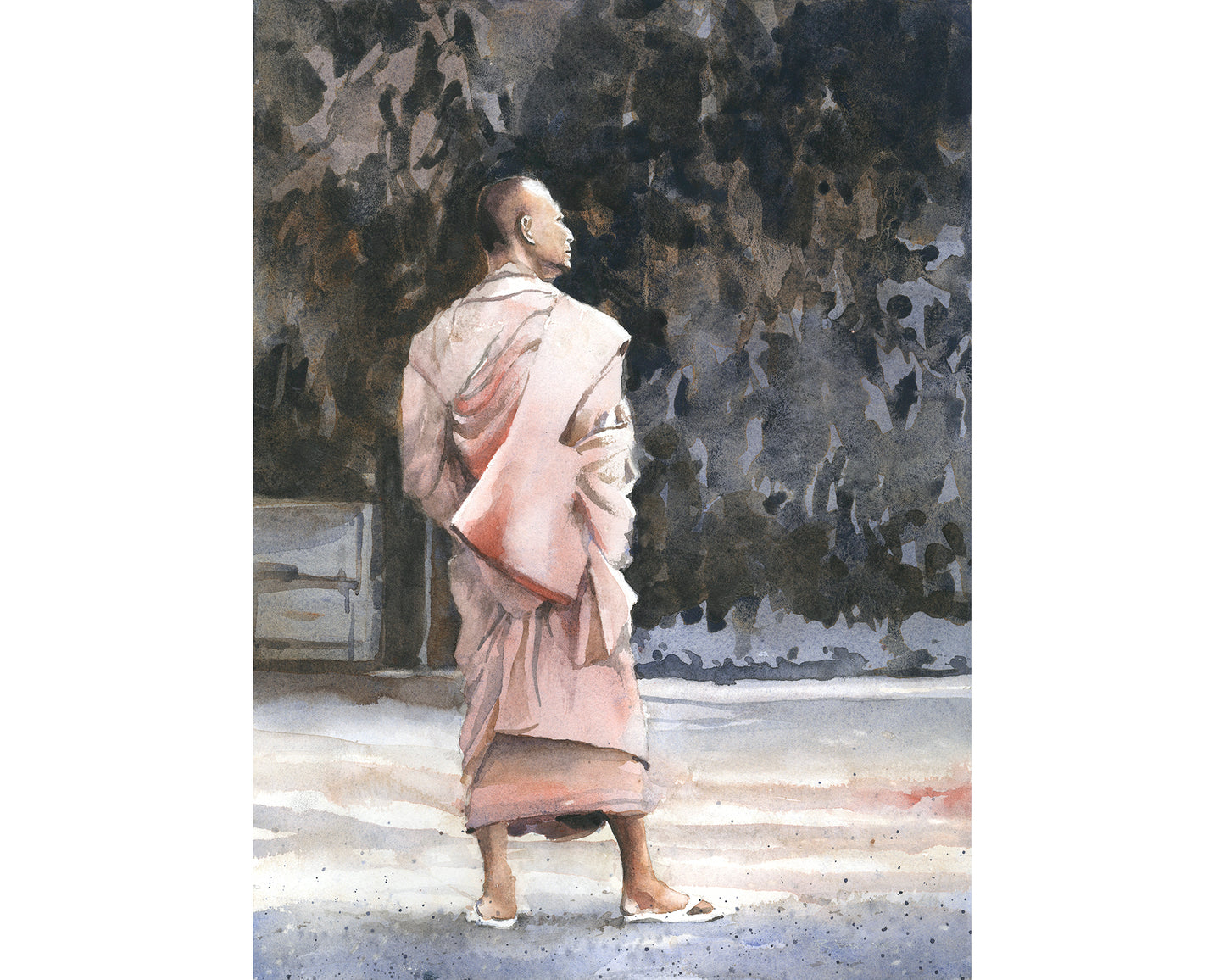 Monk Phnom Penh, Cambodia fine art watercolor painting trendy wall art travel essentials handmade item giclee (print)