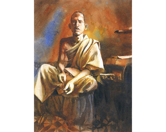 Khmer monk Cambodia fine art watercolor painting trendy wall art travel essentials  (original)