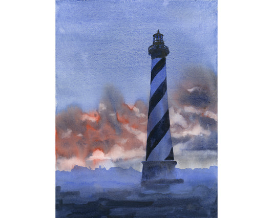 Cape Hatteras watercolor painting Outer Banks North Carolina nautical beach house artwork landscape sunset art (original)