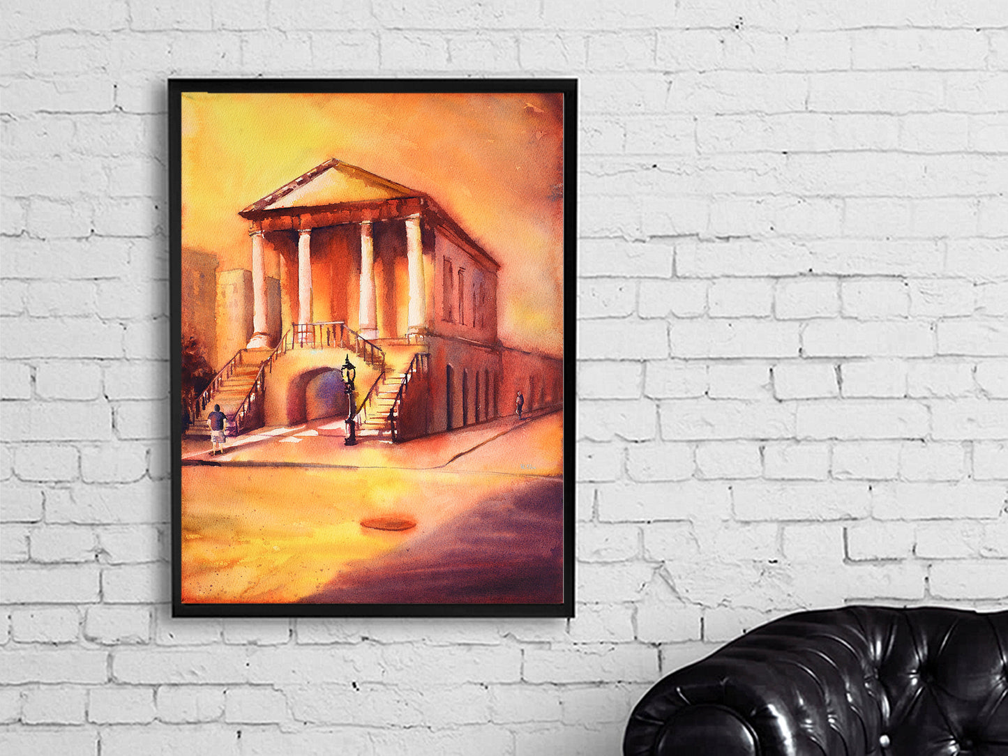 Downtown Charleston- South Carolina at sunset- fine art watercolor painting.  Charleston watercolor painting, wall art Charleston (print)