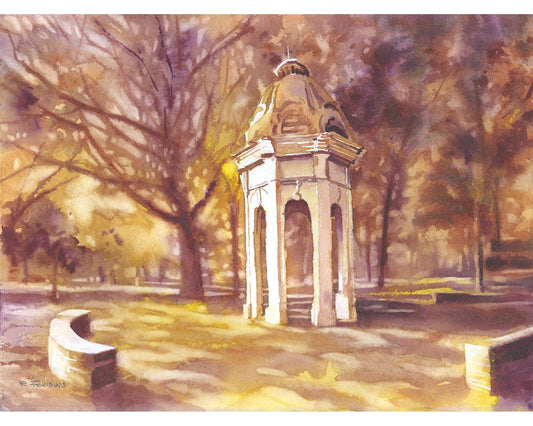 Colorful watercolor painting of the ECU Cupola on the East Carolina University campus in Greenville, NC.