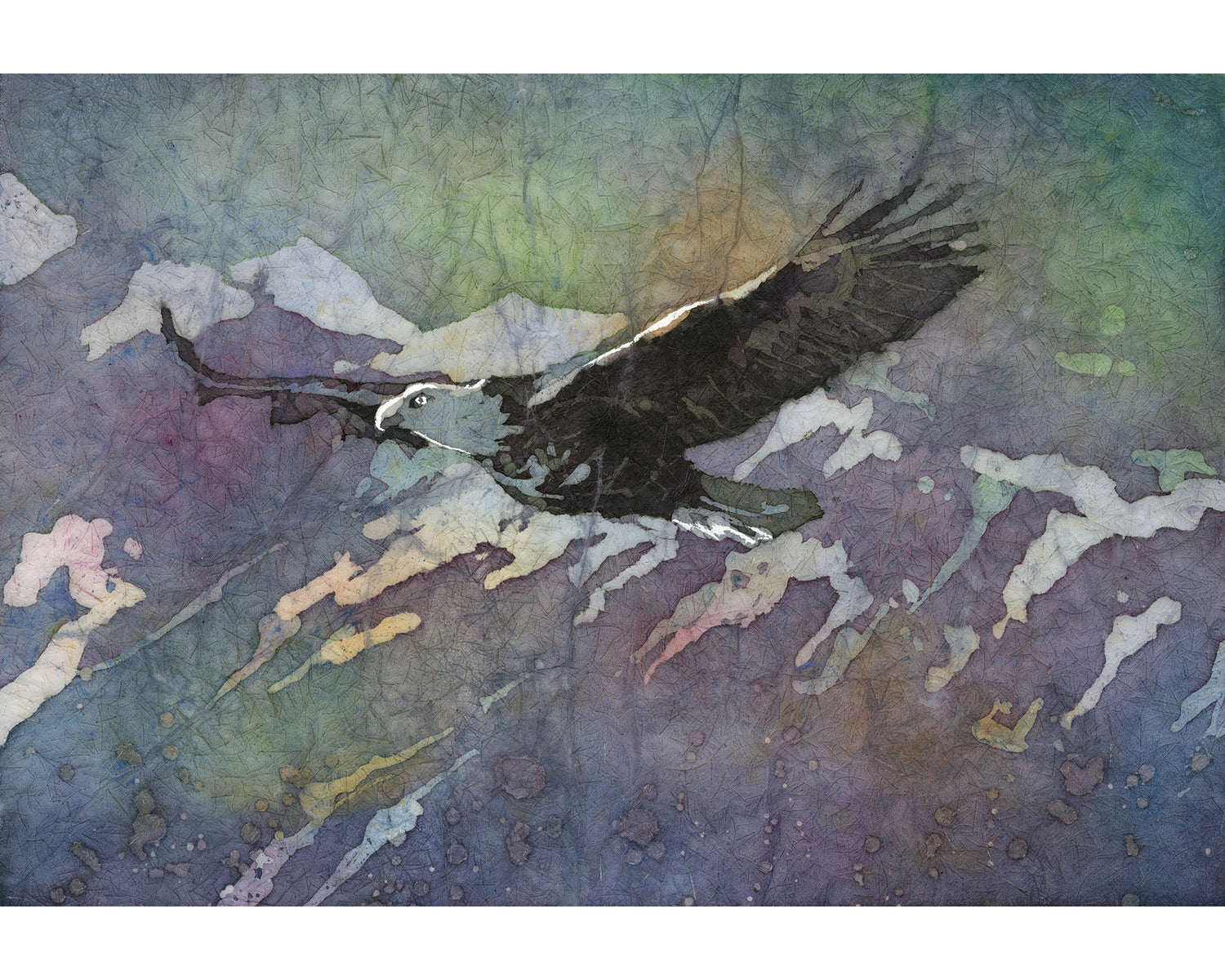 Bald eagle watercolor batik painting art for house handmade item unframed artwork (original)