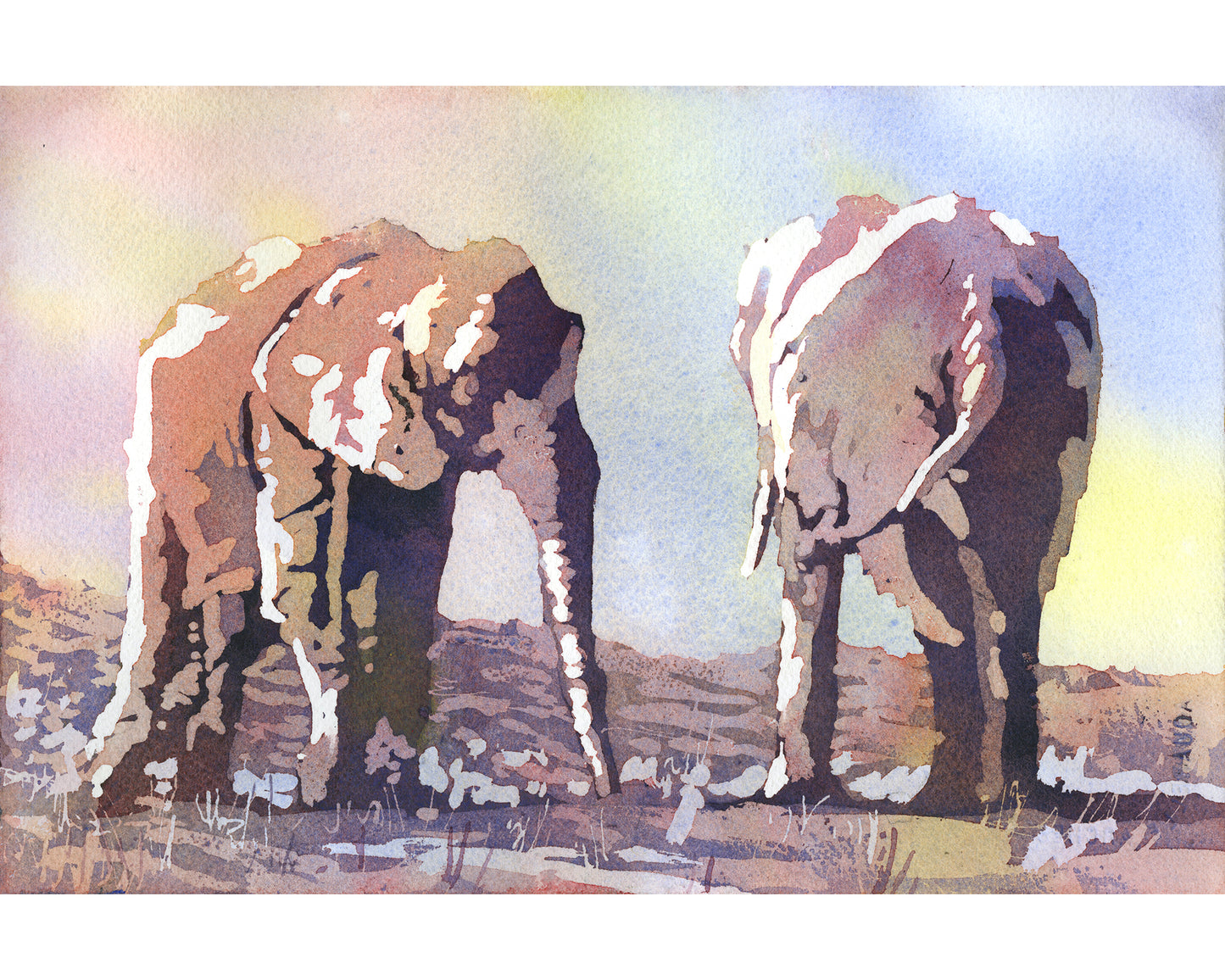 Elephants Crossing The Savannah - Water Color Painting (print)