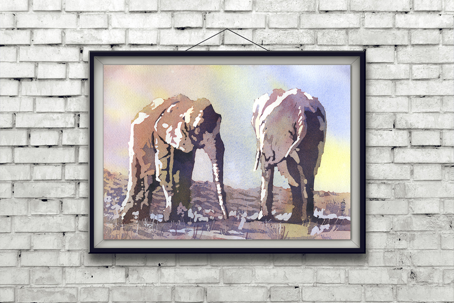 Elephants Crossing The Savannah - Water Color Painting (print)
