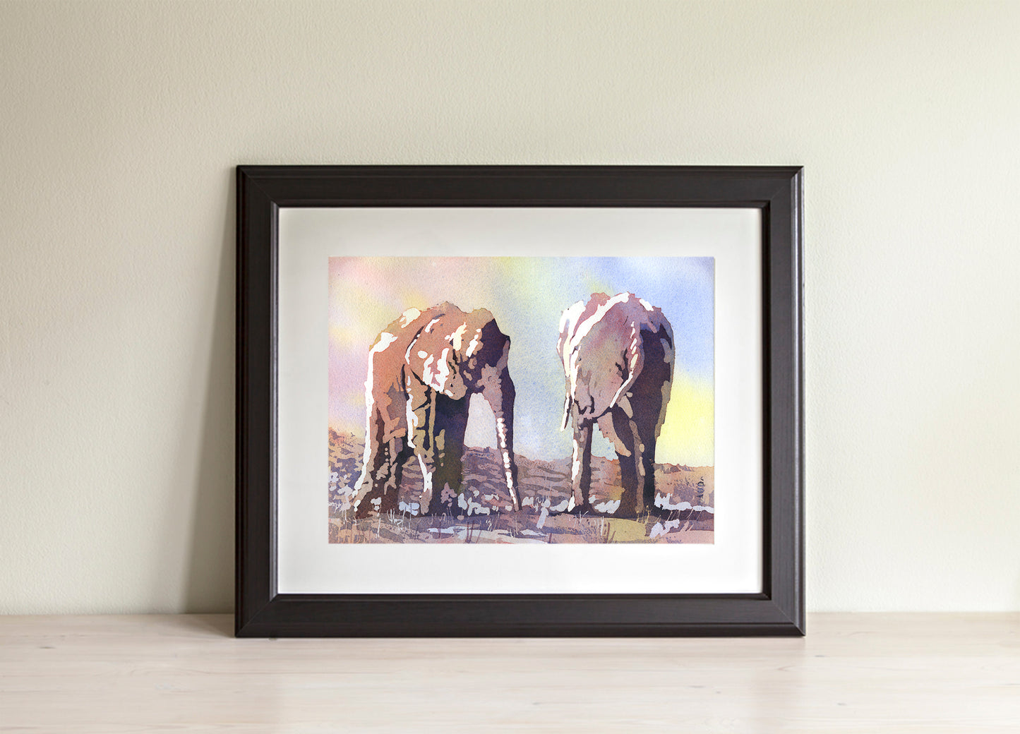 Elephants Crossing The Savannah - Water Color Painting (print)
