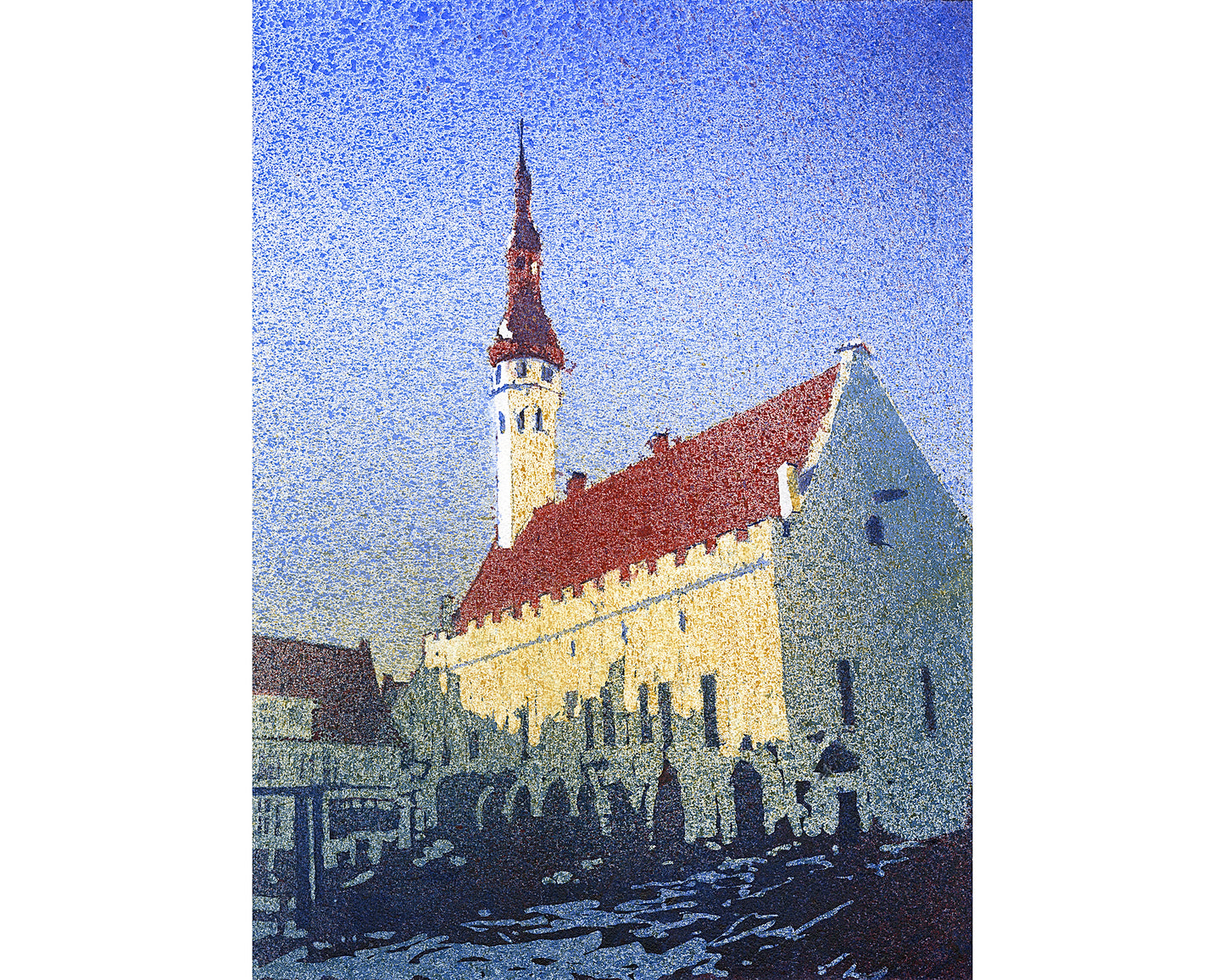 Tallinn Estonia City Hall watercolor cityscape painting, colorful wall art travel essentials handmade item unique travel gift gicee (print)