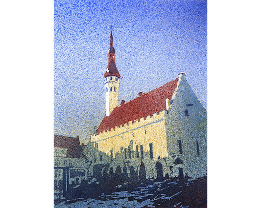 Tallinn original watercolor cityscape painting, colorful wall art travel essentials handmade item unique travel gift (original art)