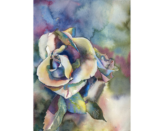 Rose fine art watercolor painting.  Fine art painting of rose colorful artwork rose floral artwork fine art print flower painting