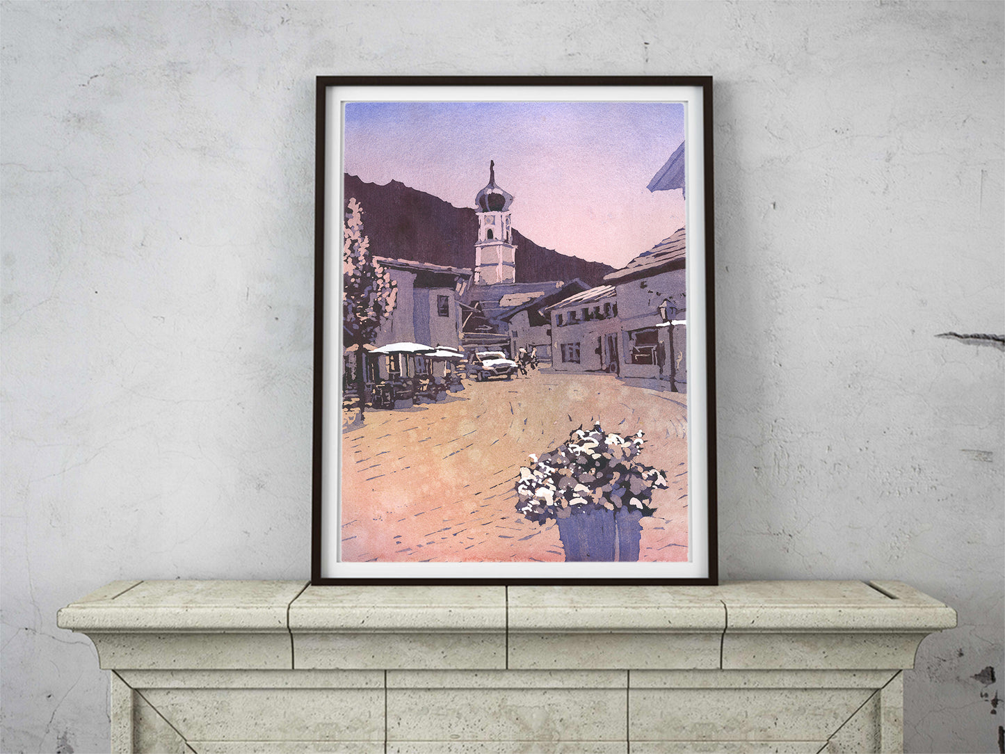 Bavaria Germany skyline artwork Garmisch Partenkirche travel essentials handmade item colorful sunset art (print)