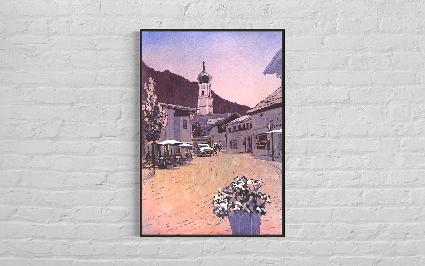 Bavaria Germany skyline artwork Garmisch Partenkirche travel essentials handmade item colorful sunset art (print)