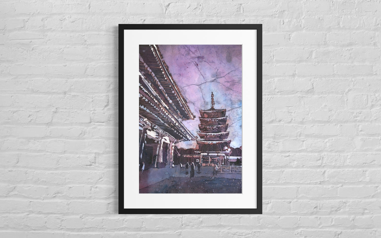 Handmade watercolor batik landscape of Asakusa Senso-ji Temple, Tokyo Japan architecture wall art, travel essentials for home decor