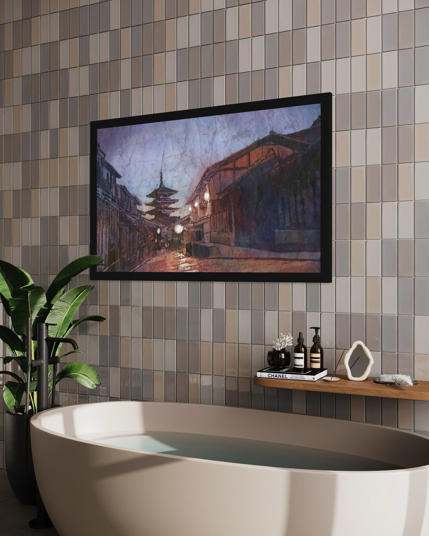 Yasaka Pagoda Kyoto watercolor—colorful depiction of Hōkan-ji Temple and old town street, Buddhist monument art print for travel lover